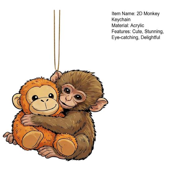 2D Monkey Keychain Cute Monkey Holding Plush Toy Bag Charm Acrylic Hanging Pendant for Backpack Purse Car Keys