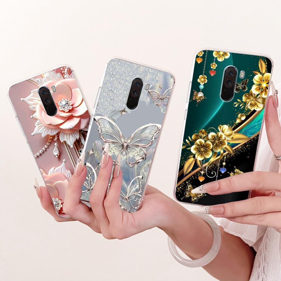 Para Xiaomi Pocophone F1 Funda Lujo Lazo Flores Pintadas Cubierta 6.18'' Suave TPU Funda para Teléfono Para Xiaomi Poco F1 PocoF1 Fundas Bumper
