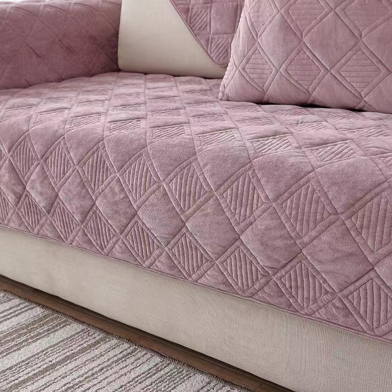 Short Plush Grey Color Sofa Towel European Brief Thicken Quilted Sofa Cover Slip Resistant European Couch Cover for Living Room