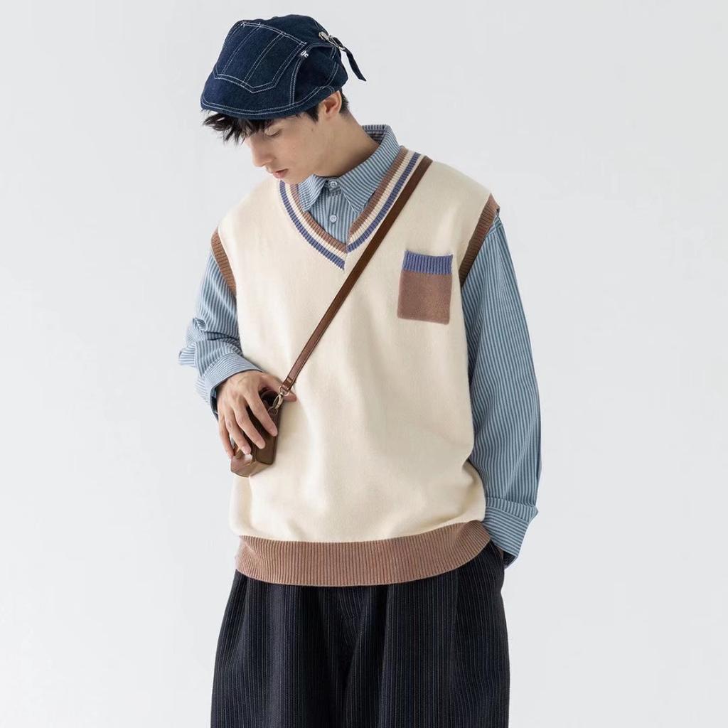 Men's Multi Color Fashhion Tops Cargo Outerwear Streetwear Sleeveless Jacket Warm Loose Knitting Vest Spring Autumn Sweater For Men