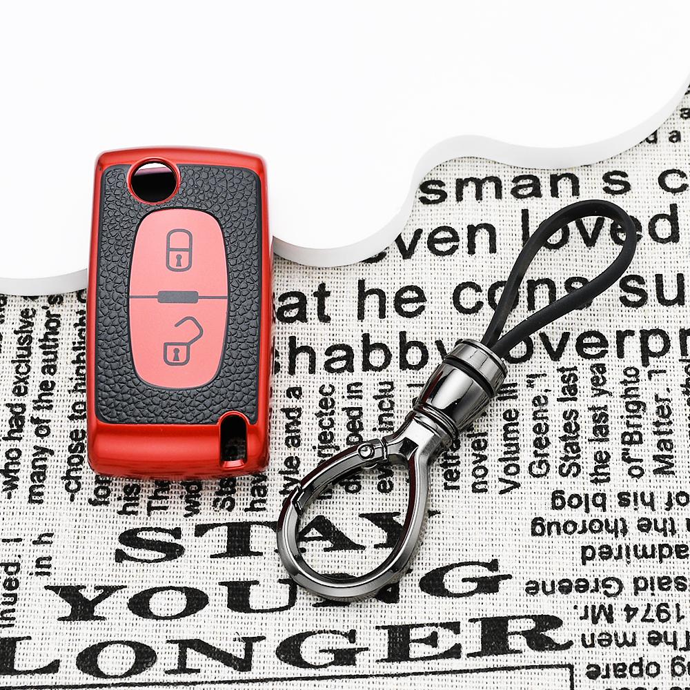 Tpu Leather Flip Car Key Case Cover For Peugeot 207 307 308 407 607 807 Fob Keychain For Citroen C2 C3 C4 C5 C6 Xsara Berlingo