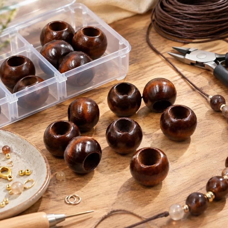 Wooden Beads with Large Through Holes, 100 pcs for DIY Bracelet, Necklace, Keychain, and Clothing Decoration Projects