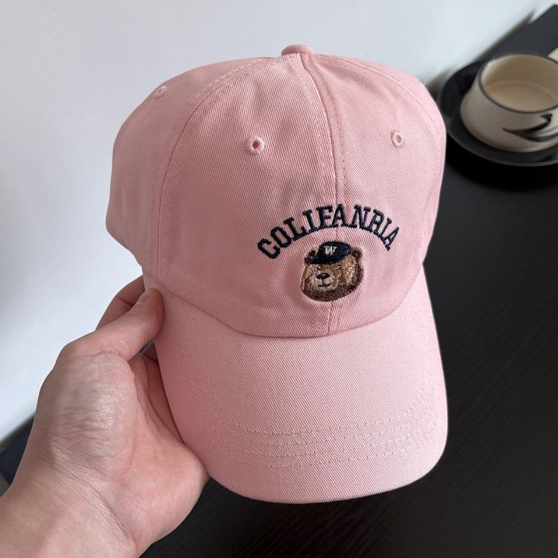 Cute Bear Embroidered Baseball Cap Children Spring And Summer Face Small Soft Top Versatile Wide Brim Cap Men'S Trendy Brand