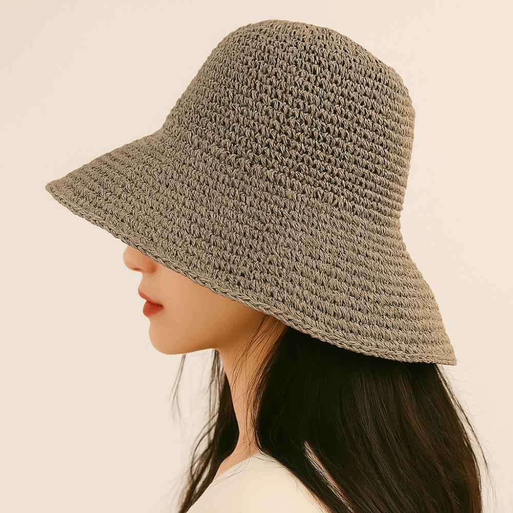 Korean Style Beach Sun Hat Solid Color Summer Bucket Hat Fashion Crochet Straw Hat  Fishing