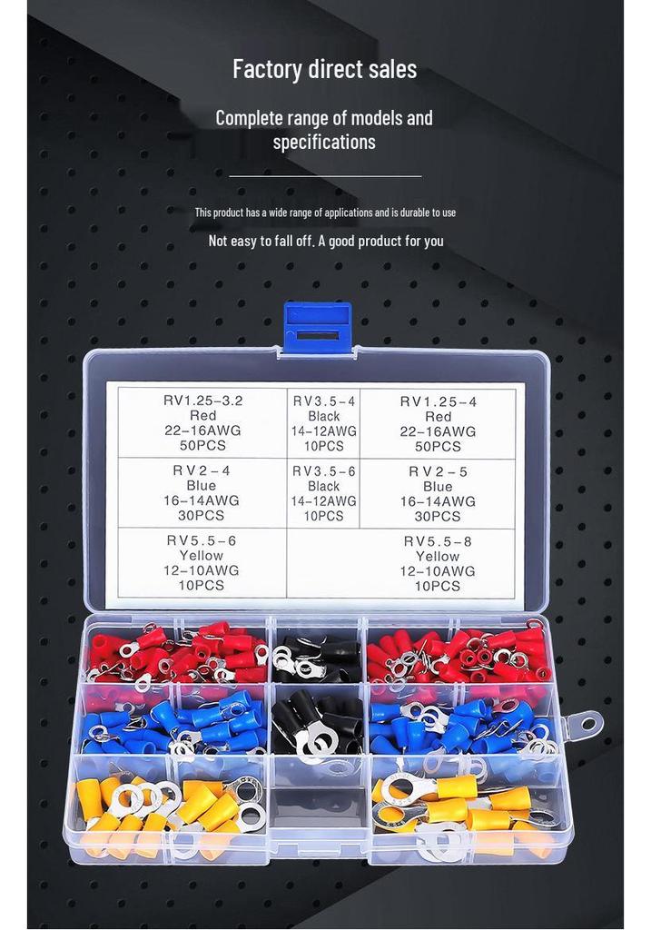200PCS Cold Press Ring Terminal & Wire Connector Set