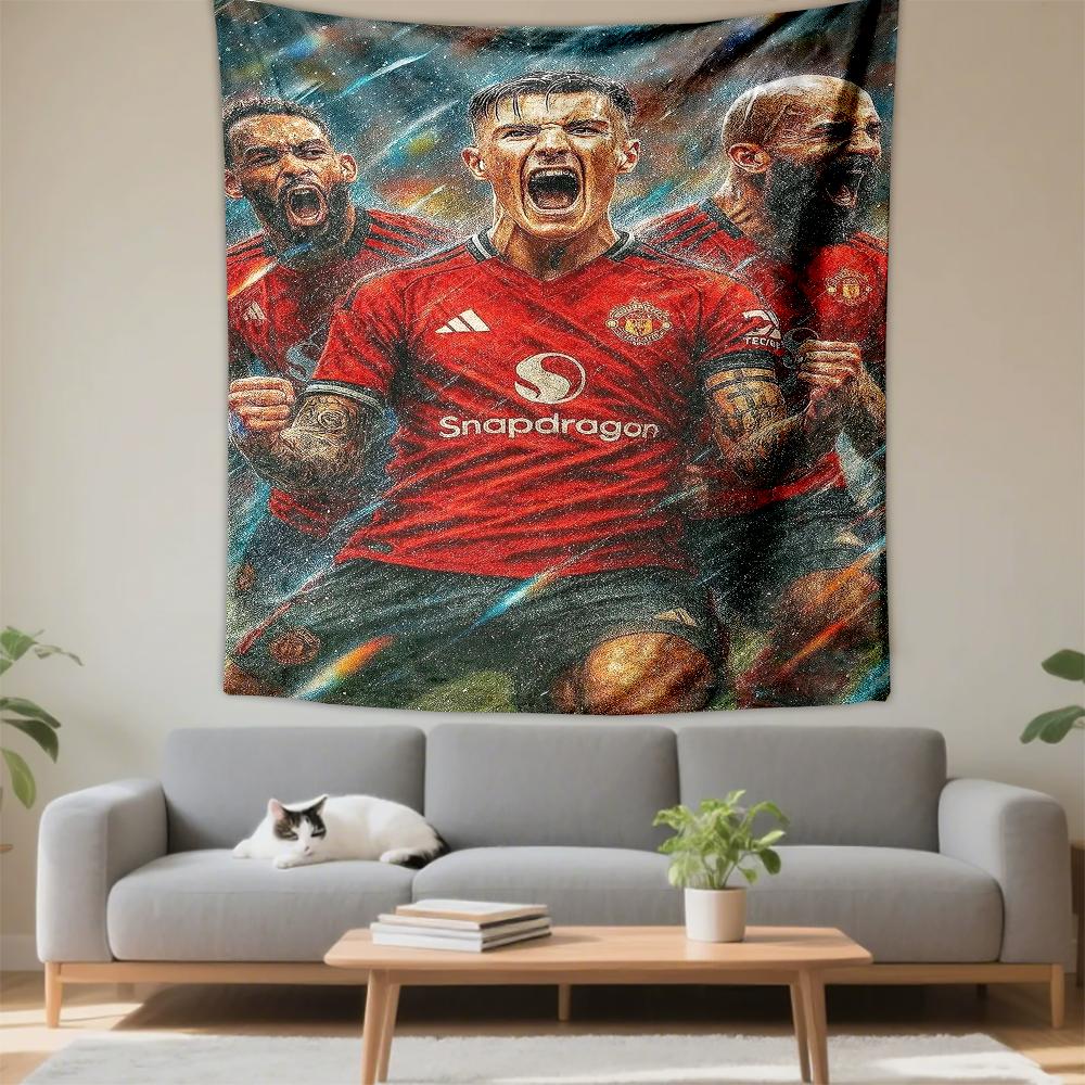 Tapestry Manchester United Players Red Jersey Rain Goal Celebration Wall Hanging for Soccer Fan Cave Decor