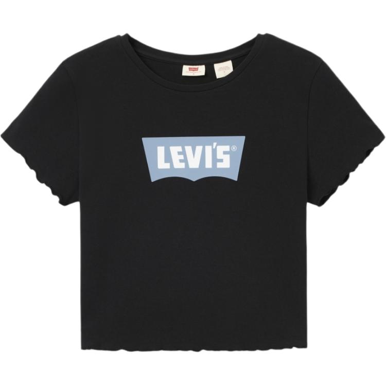 Levis Casual Versatile Slim Fit Logo Print Ribbed Round Neck Short Sleeve T-Shirt Women T-Shirts Black 003SN-0001