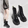 Botas Women Motorcycle Ankle Boots Wedges Female Lace Up Platforms Spring Black Leather Oxford Shoes Woman  Botas Mujer