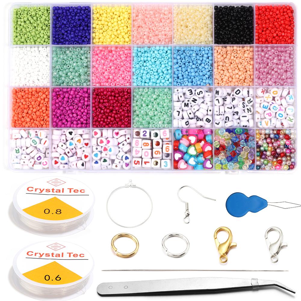 28 Grids Glass Seed Beads Kit Letter Beads Imitation Pearls Beads Alloy Shell Beads For Jewelry Making DIY Earrings Bracelet