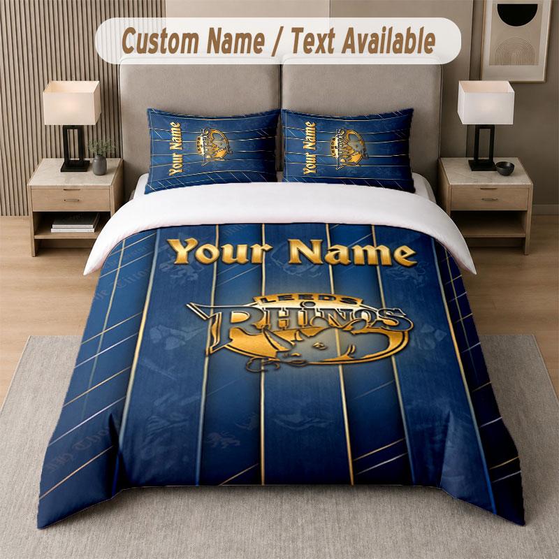 Custom Bedding Set Leeds Rhinos Pattern, Print Name Text 1 Duvet Cover Plus 2 Pillowcases Home Textile