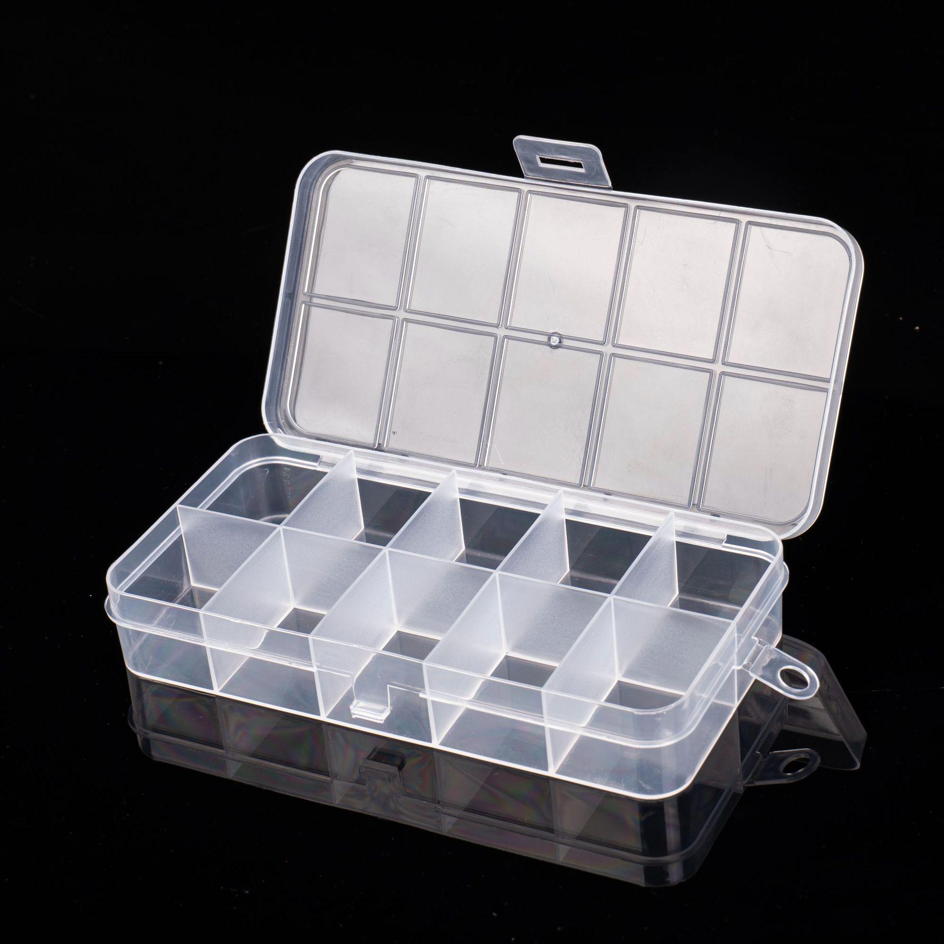 

10-Compartment Transparent Plastic Box with Snap Closure for Jewelry, Beading, or Fishing Gear