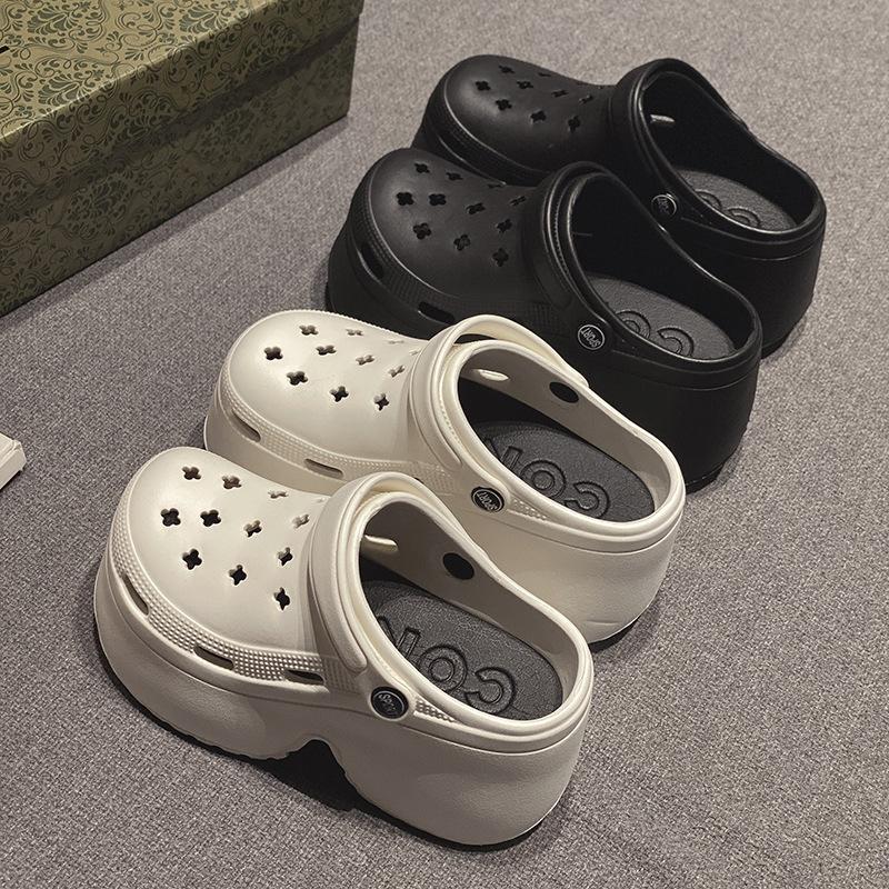New hole shoes women's summer high heels wear thick soles non-slip beach bag head drag sandals women