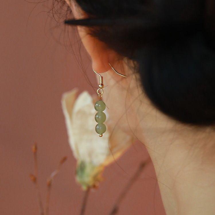 PANJBJ 925 Sterling Silver Rose Hotan Jade Earring for Women Girl Ethnic Style Versatile Temperament Jewelry Gift Dropshipping
