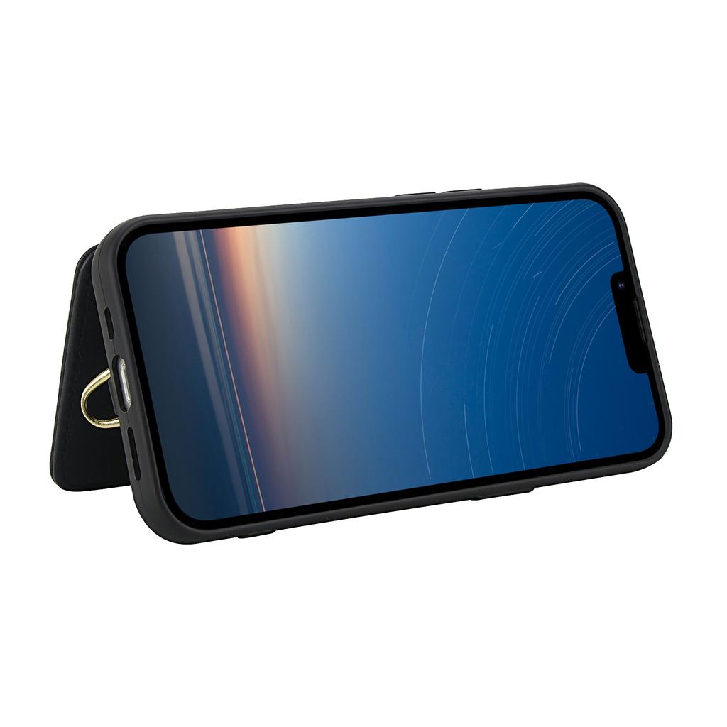 For iPhone 14/13 Case Embroidered Tulips PU Leather Card Holder Back Cover with Shoulder Strap/Wrist Strap