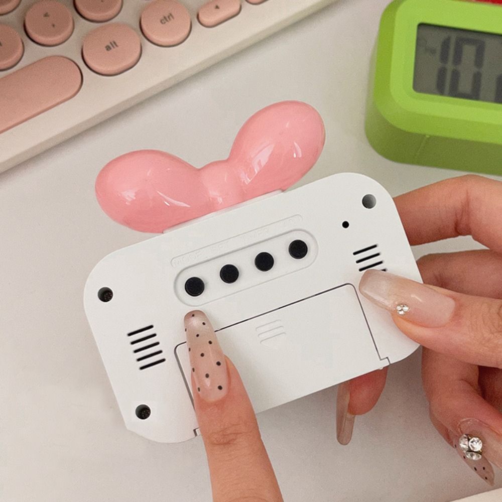 Cute Bowknot LED Digital Clock Temperature Detection Mini Alarm Clock with Night Light Gift Desktop Clock Bedside Decoration