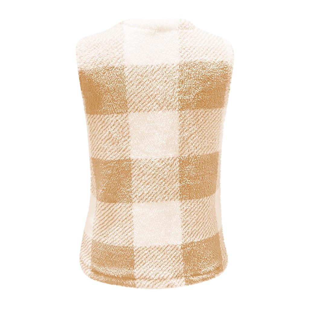 Plaid Fleece Vest For Women  Fall Winter Fuzzy Thermal Warm Sleeveless Jacket Trendy Outwear