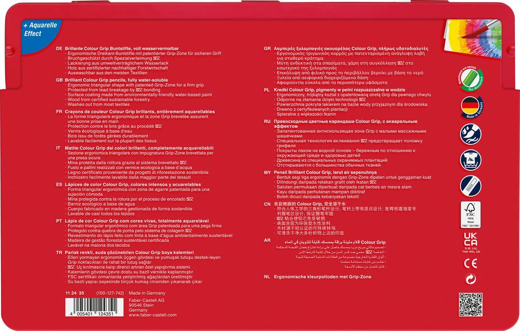ColorGrip Watercolor 36 colors a Faber-Castell Pencils, (in tin)