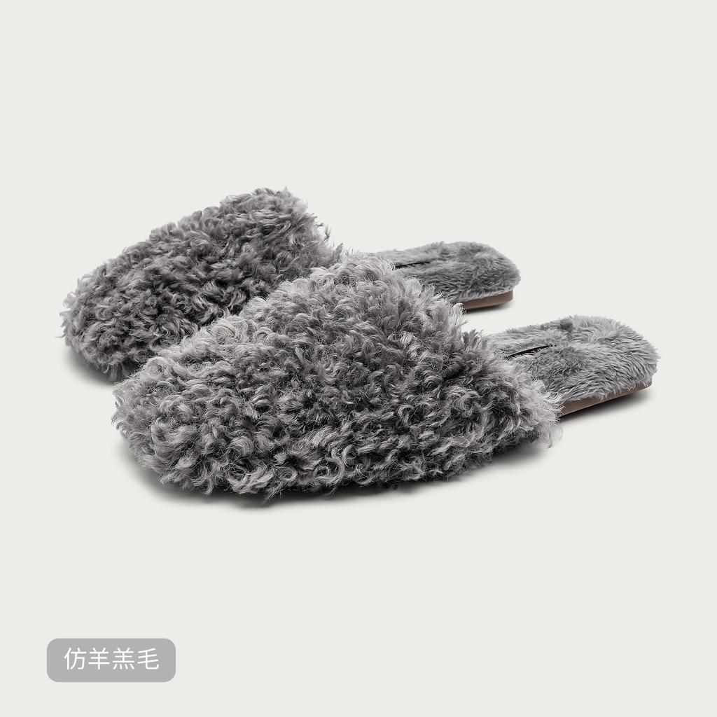 Soft and Fluffy Faux Lamb Plush Slippers , Warm and Cozy, Non-slip, Cute and Quiet Indoor Shoes for Women