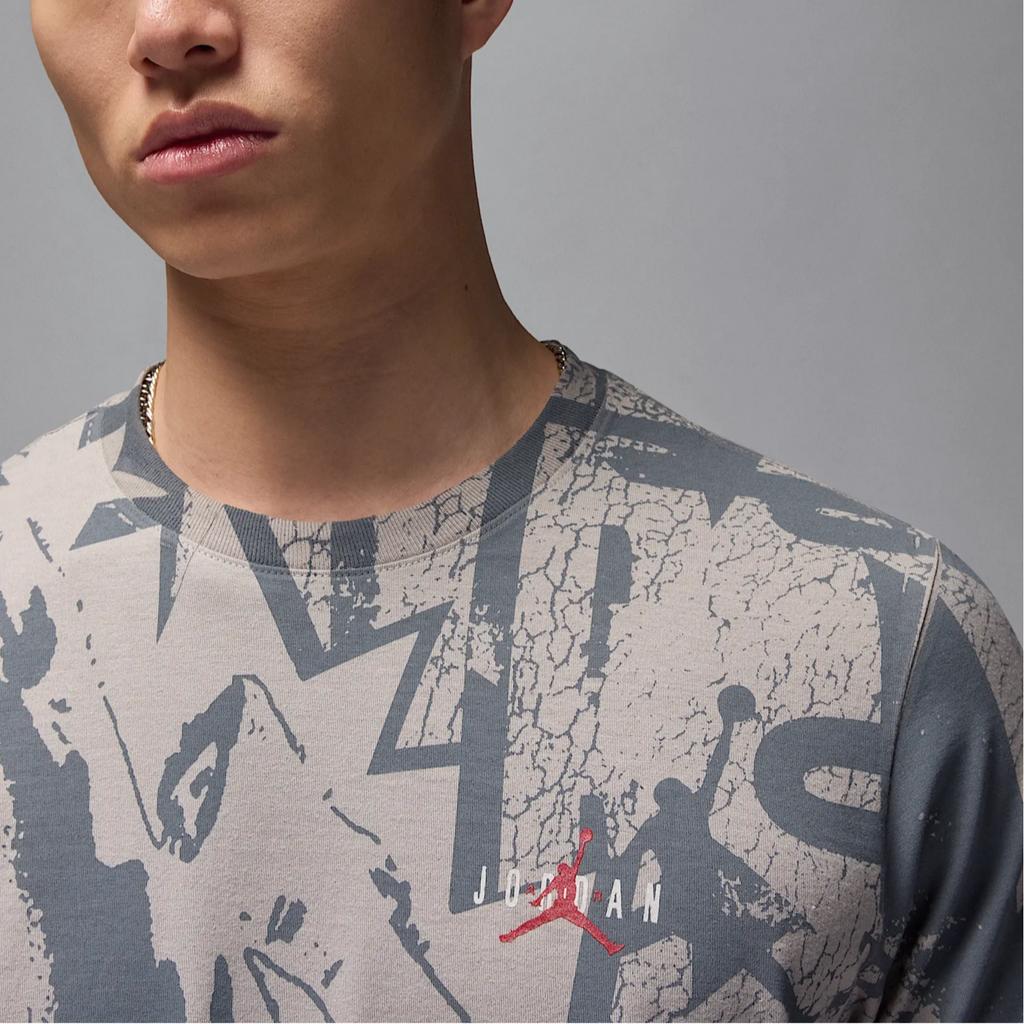 Jordan Pattern Print Crew Neck Short Sleeve T-Shirt Men T-Shirts Gray HV5090-062