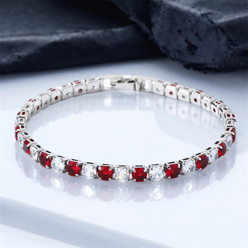 

Trendy Red Crystal 4mm Round Stone White Zircon 17/19cm Bracelets for Women Vintage Silver Color Chains Bracelet Wedding Jewelry 19cm