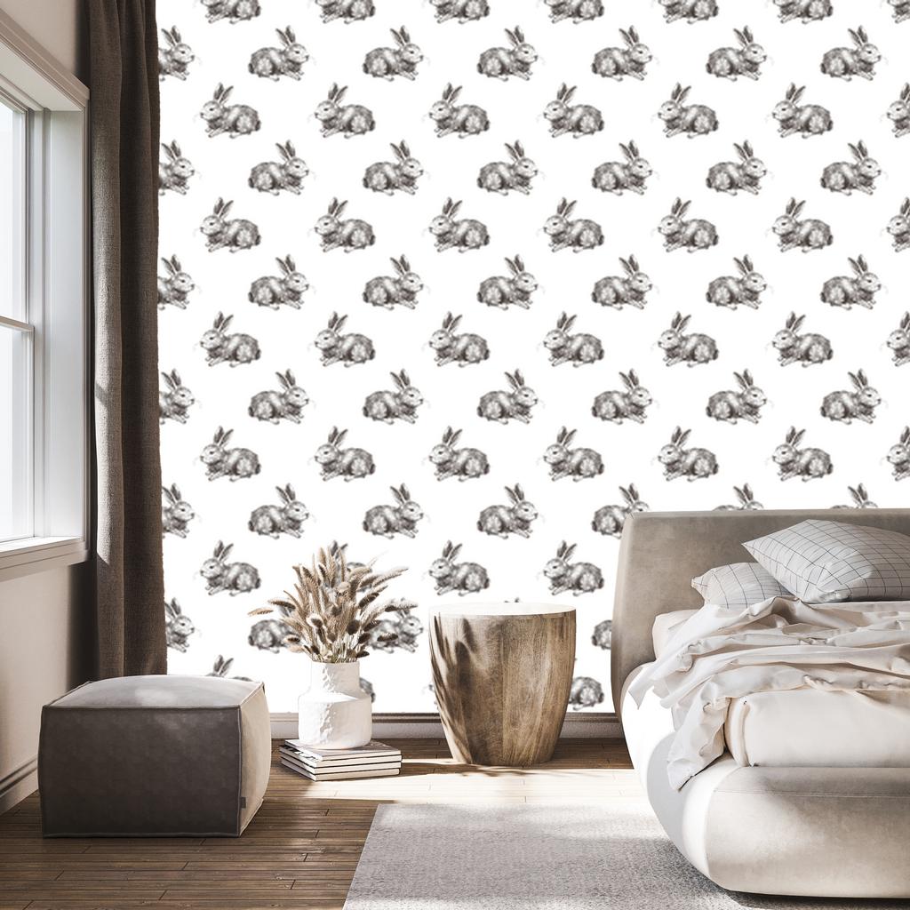 Rabbits Wallpaper In Dark Color for Living Room and Bedroom 50x1000