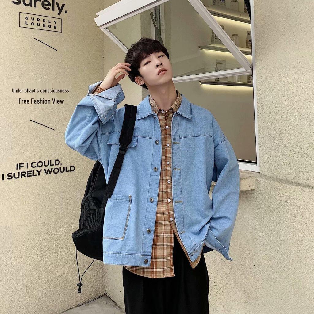 2021 Men's Korean Style Denim Jacket - Trendy, Loose, Versatile, Street Punk Fashion.