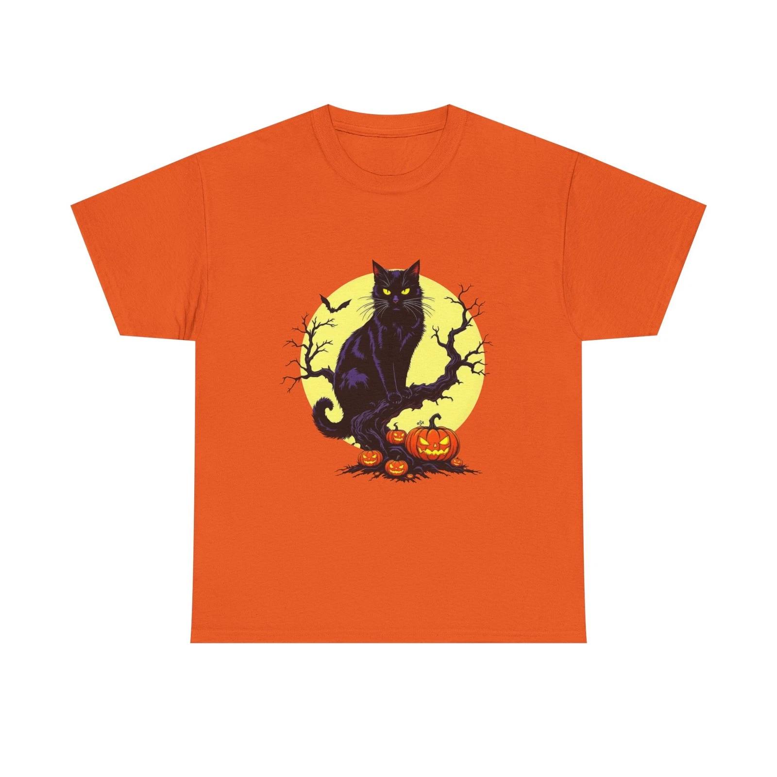 Halloween Vintage Cat Tee Unisex Cotton Shirt Spooky Fall Fashion Pumpkin Shirt XL