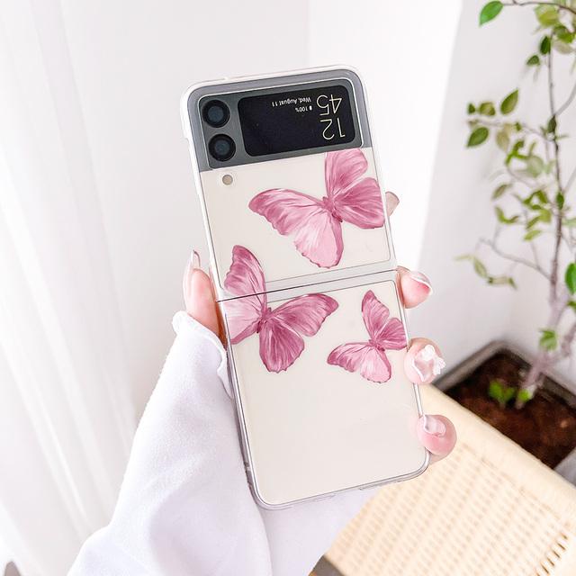 For Samsung Galaxy Z Flip 4 3 Case Butterfly Painted Bracelet For Samsung Z Flip3 Case Transparent Shockproof Pc Hard Back Cover