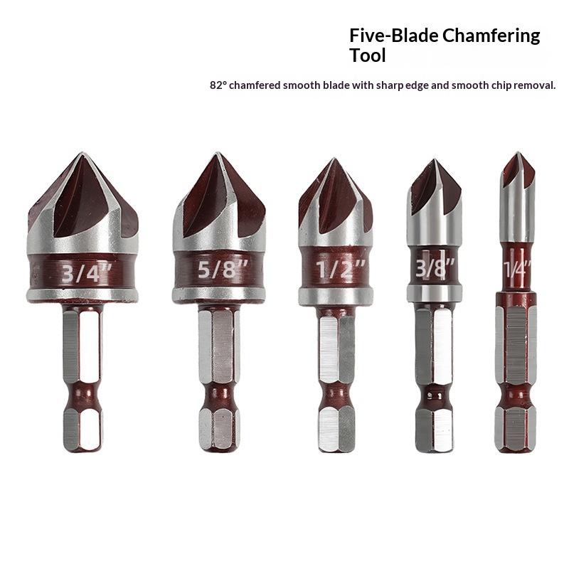 3/5Pcs 5 Flute Titanium Countersink Drill Bit Set With Automatic Center Punch For Woodworking Diy Metal Drilling