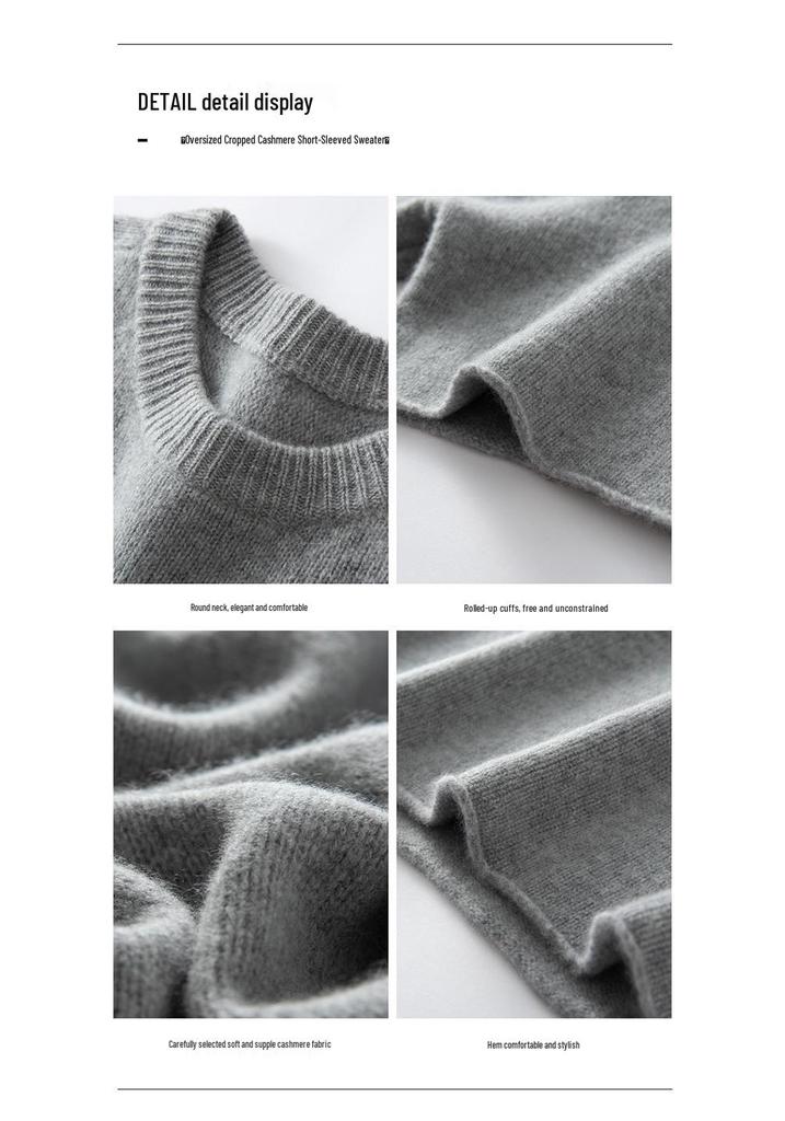 Damen Kaschmir Pullover mit Rundhalsausschnitt - Winter 2026, Mittellang, Fünf-Punkt-Ärmel, Sanfter Stil, Lockere Passform, Schlankmachende Strickware.