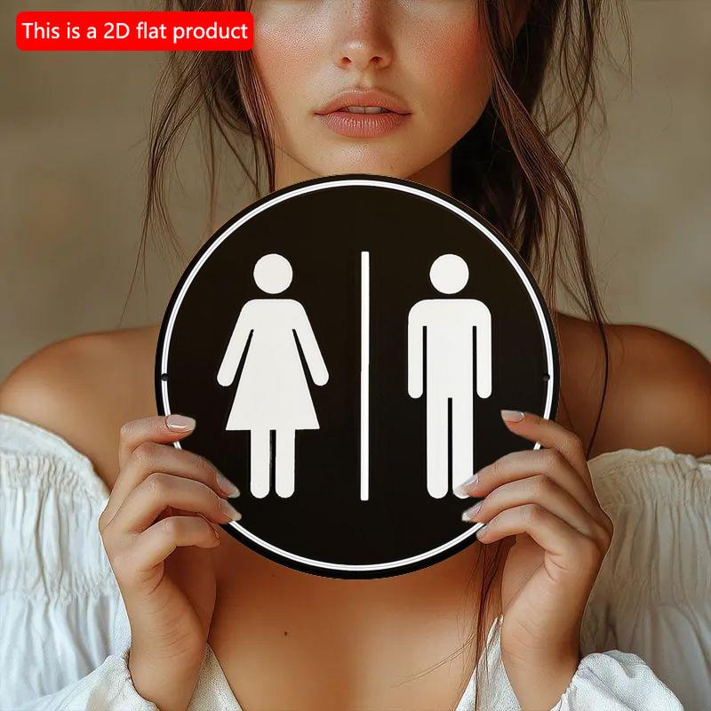 2d Flat 20*20cm, "Men's and Women's Bathroom Logo" Wall Decoration, Classic Style Circular Wooden Logo, Indoor Wall Decoration, Classic Bathroom Logo.