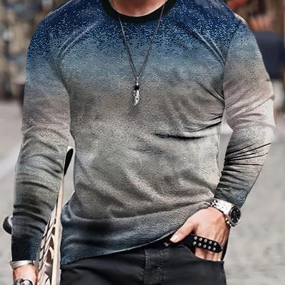Maglietta a maniche lunghe con gradiente stampato in 3D da uomo, stile casual retrò, stile primavera e autunno, oversize, scollo rotondo, top
