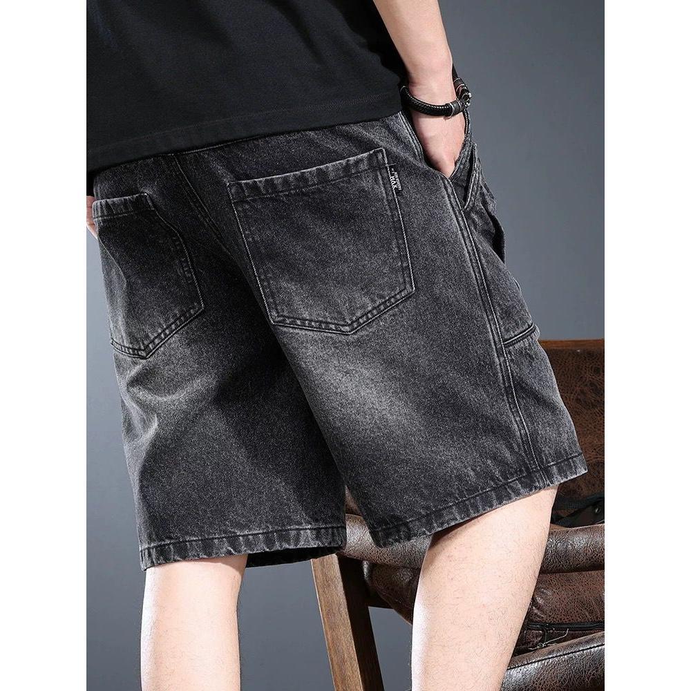 High-end Denim Shorts Men's Summer Washed Old American Retro Five-point Pants Loose Trend Tooling Middle Black Cargo Pants