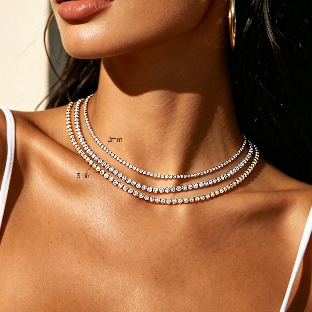 Orstarry S925 Silver Necklace Tennis Chain Necklace 2mm & 3mm Cubic Zirconia for Women Exquisite Jewelry Birthday Gift