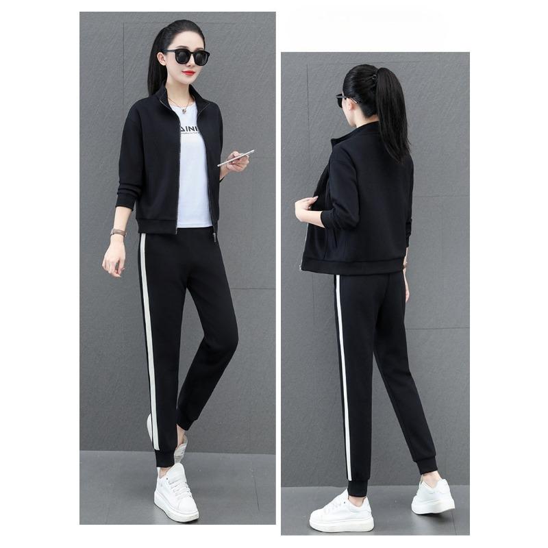 Versatile Casual Stand Collar Open Cardigan Two Piece Sports Suits for Women Fashion Spring Autumn Outfits