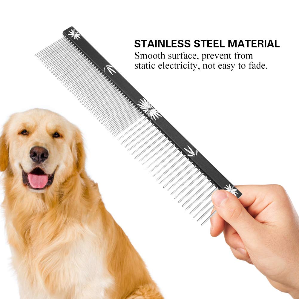 Pet Comb for Dogs and Stainless Double Comb for Grooming and Shedding Double-toothed Cats, Anti-Static, Steel, Multi-Function, Non-Slip, (Black)