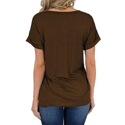 Womens V-Neck Solid Color Short Sleeve T-Shirt