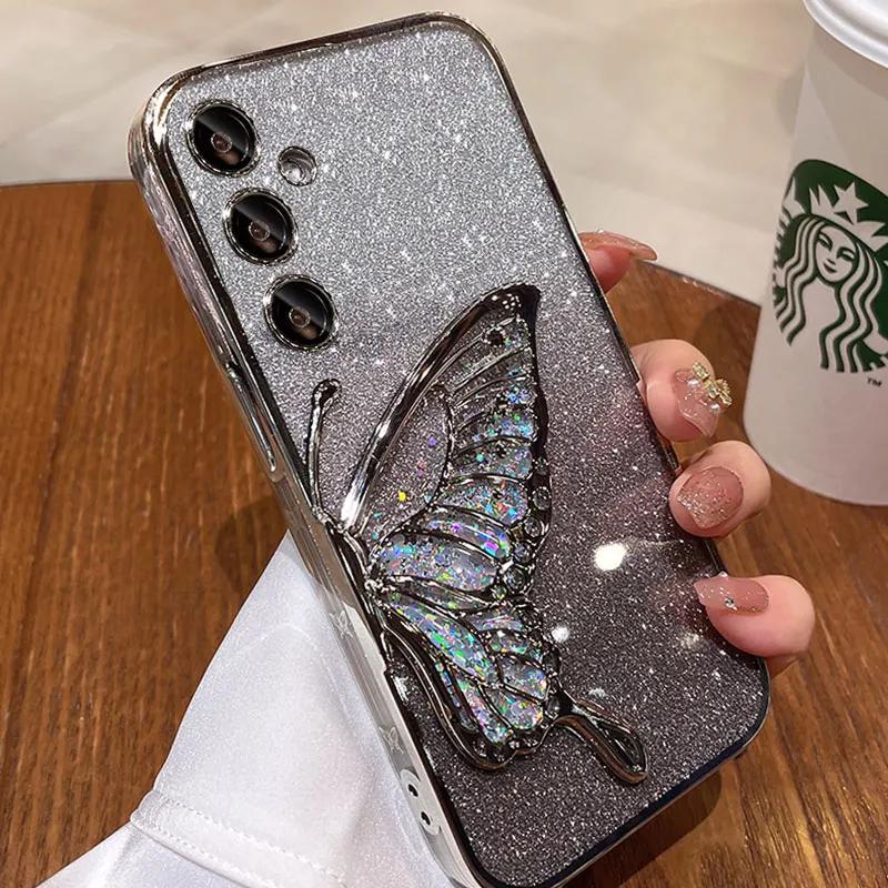 Quicksand Butterfly Glitter Case For Samsung Galaxy A55 A34 A14 A15 A35 A25 A54 S23 Plus S24 FE S25 Ultra Shockproof Cover
