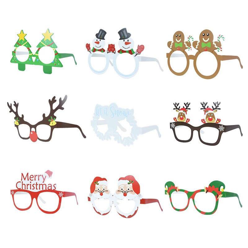 9pcs Santa Claus Xmas Tree Elk Paper Glasses Frame Christmas Glasses Photo Prop Christmas Decorations New Year Navidad Kids Gift