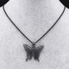 Gothic Black Butterfly Hollow Pendant Necklace for Women Men Stainless Steel Carving Flower Rose Insect Necklaces Jewelry N6121