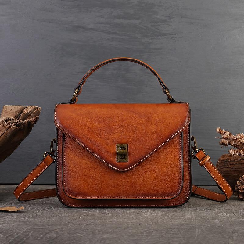 2025 Vintage Cowhide Leather Tote Bags Lady Square Top Handle Bag High Quality Designer Messenger Bag Shoulder Crossbody Bag