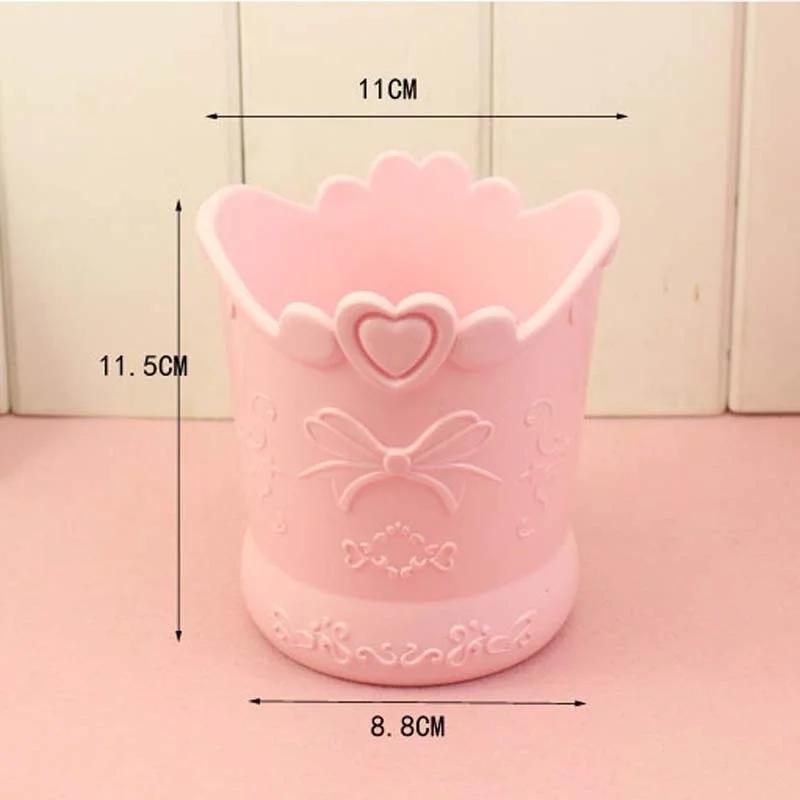 Cute Bow Pen Holder Candy Color Kawaii Pink Pencil Stationery Organizer Box Stand Container Home Makeup Brush Storage Bucket