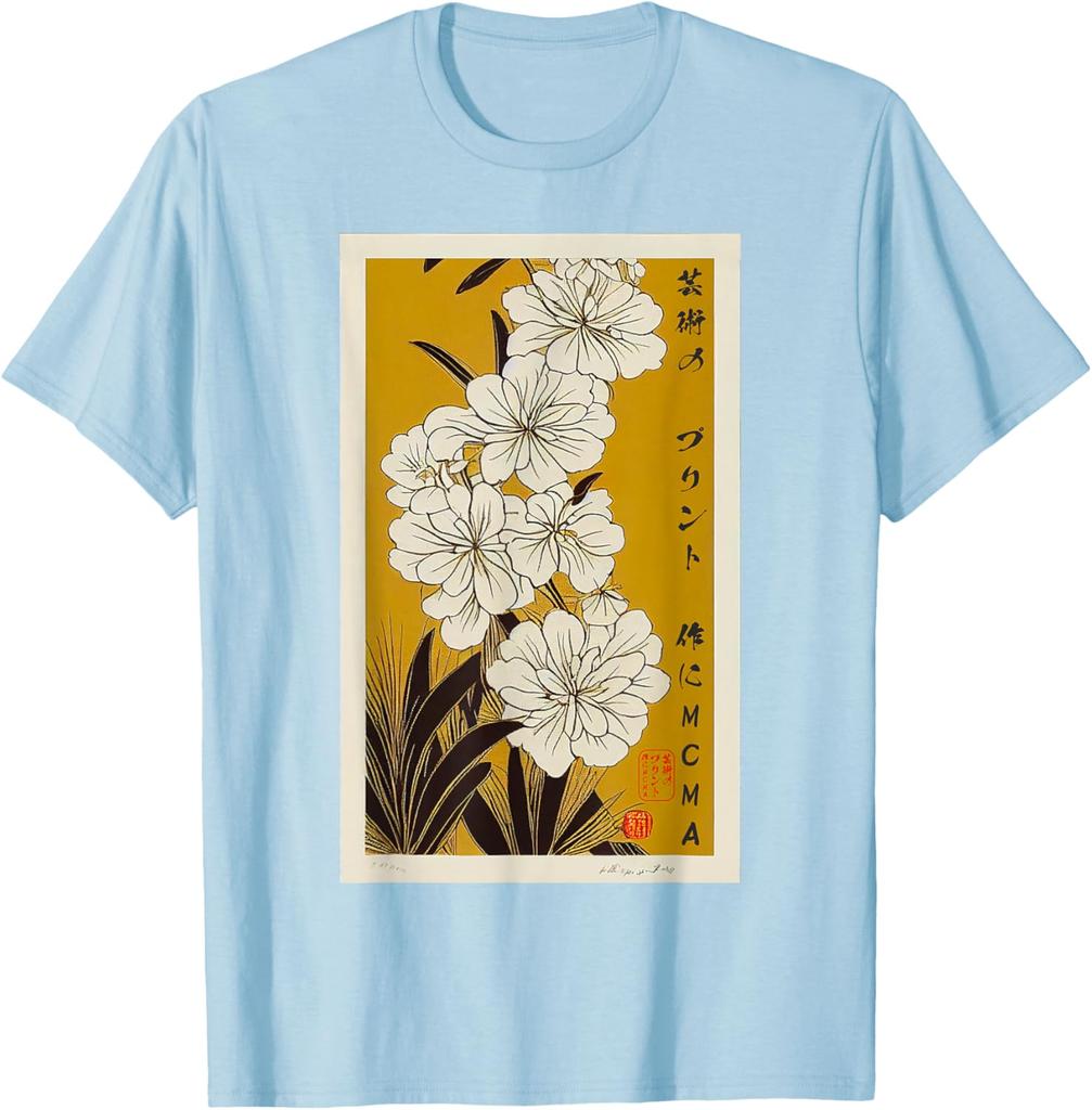 Japanese Floral Art Ukiyoe Print Mens Cotton Graphic Tee Casual Short Sleeve TShirt