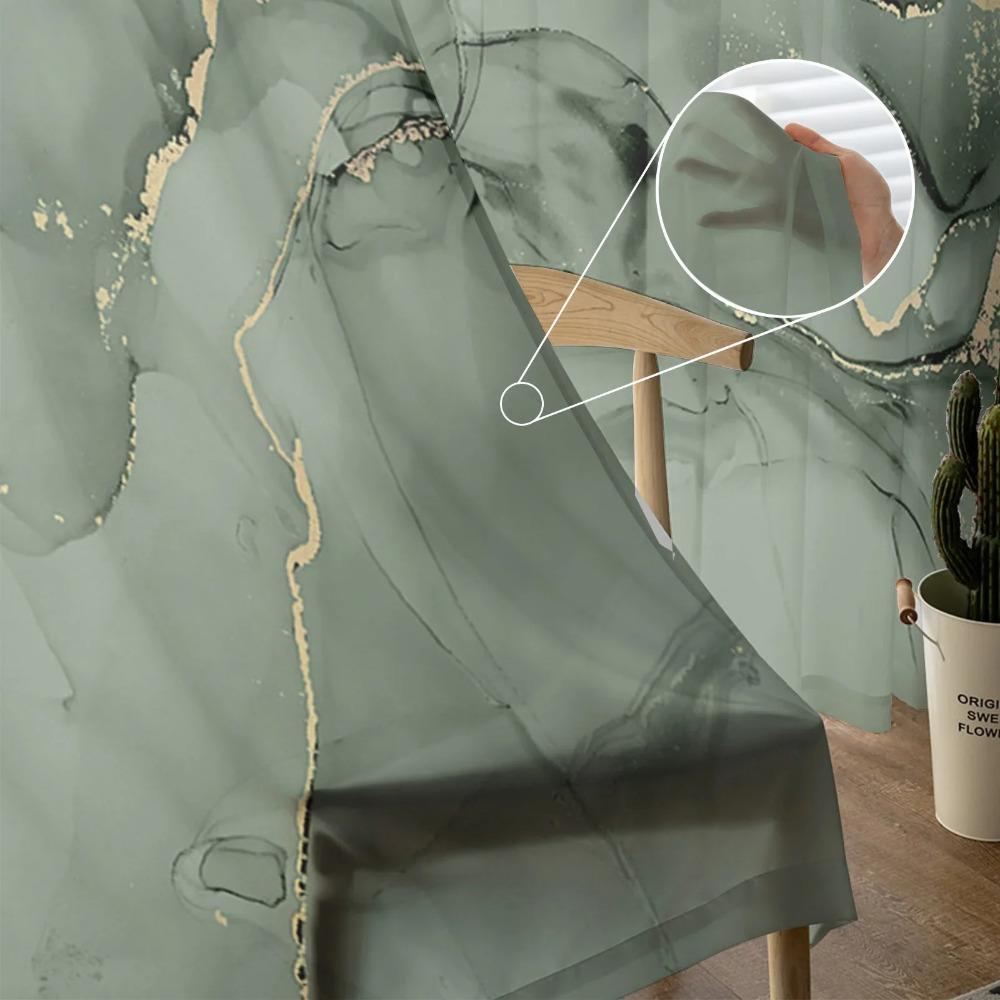 Grass Green Marble Translucent Drapes for Bedroom Space Living Room Decoration Window Opening Drape for Kitchen Area Tulle Voile Organza Curtains