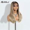 Noble Synthetic Lace Front Wig Straight Baby Hair Bob Wig Synthetic Lace Wig 22 Inch Dark Root Platinum Blonde Wigs For Women