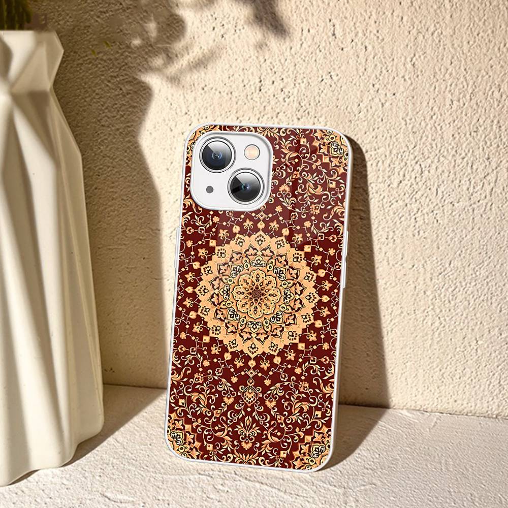 Persian Carpet Floral Pattern For IPhone 14 13 12 Mini 11 Pro XS Max X XR 14 Plus Tempered Glass Cover