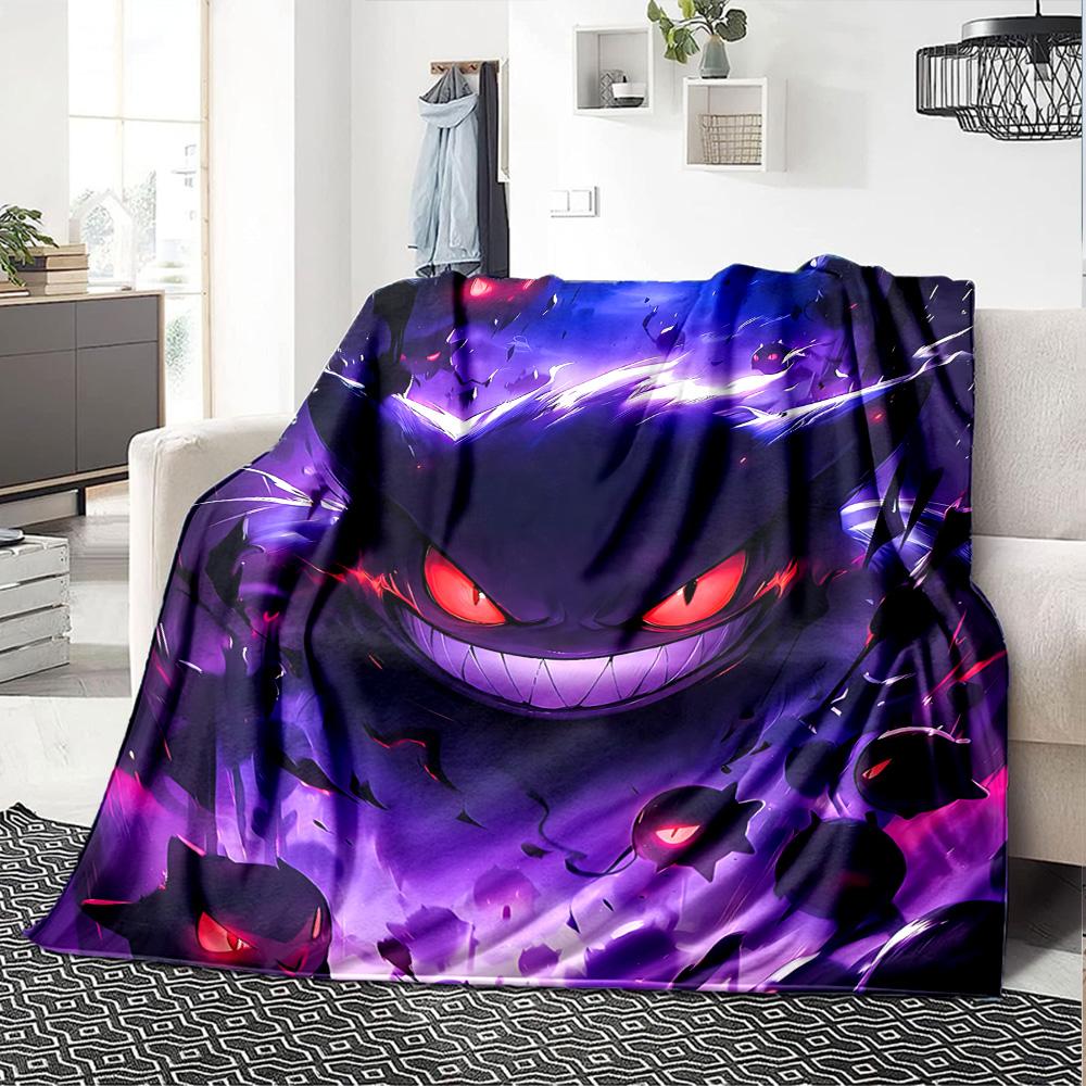 Spooky Purple Gengar Portrait Flannel Blanket Super Soft Warm Cozy Blanket for Sofa Bed Office Travel All‑Season Home Decor Gift