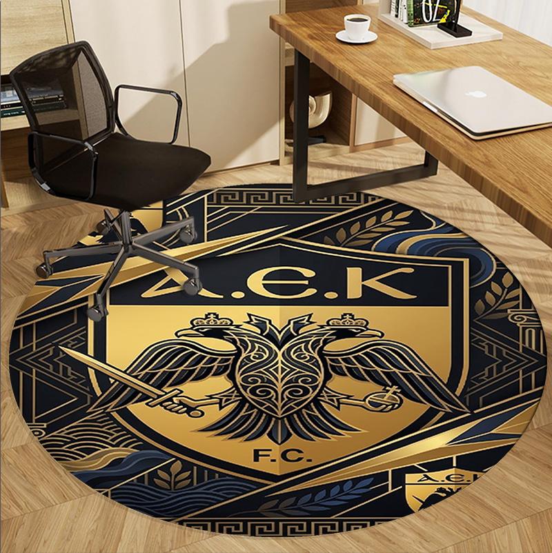AEK Athens FC Pattern Round Rug, Indoor/Outdoor Mat, for Picnic, Gameroom, Bedroom, Office, Living Room, Home Decor Carpet, Birthday Gift