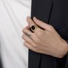 New Fashion Gold Color Chunky Punk Stainless Steel Finger Ring for Men Women Punk Vintage Oval Black Stone Ring