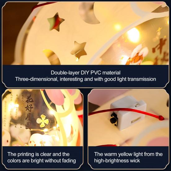 Chinese DIY Rabbit Lantern Kit Mid-Autumn Festival Handheld Glowing Lantern Retro Rabbit Lamp for Spring Festival New Year Party Decor